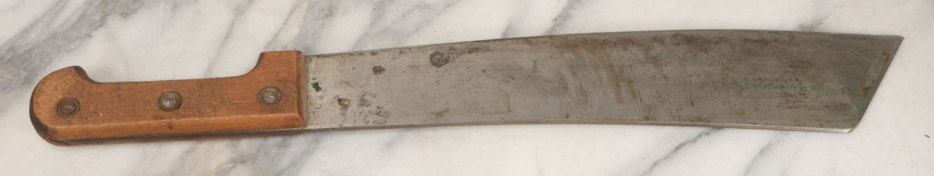 Lot 033 - Vintage World War 2 Era Machete In Custom Leather Sheath, Wood Handle, As Found With Period Military Uniforms, Blade 14-1/4" Length