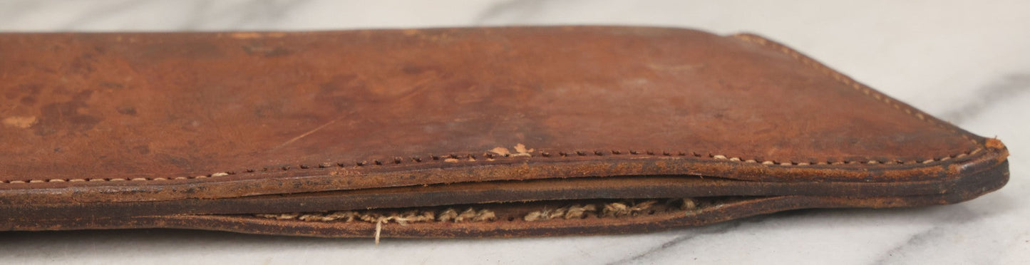 Lot 033 - Vintage World War 2 Era Machete In Custom Leather Sheath, Wood Handle, As Found With Period Military Uniforms, Blade 14-1/4" Length