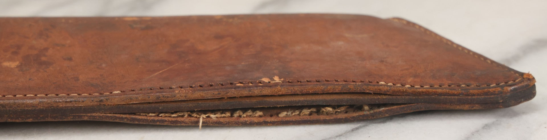 Lot 033 - Vintage World War 2 Era Machete In Custom Leather Sheath, Wood Handle, As Found With Period Military Uniforms, Blade 14-1/4" Length