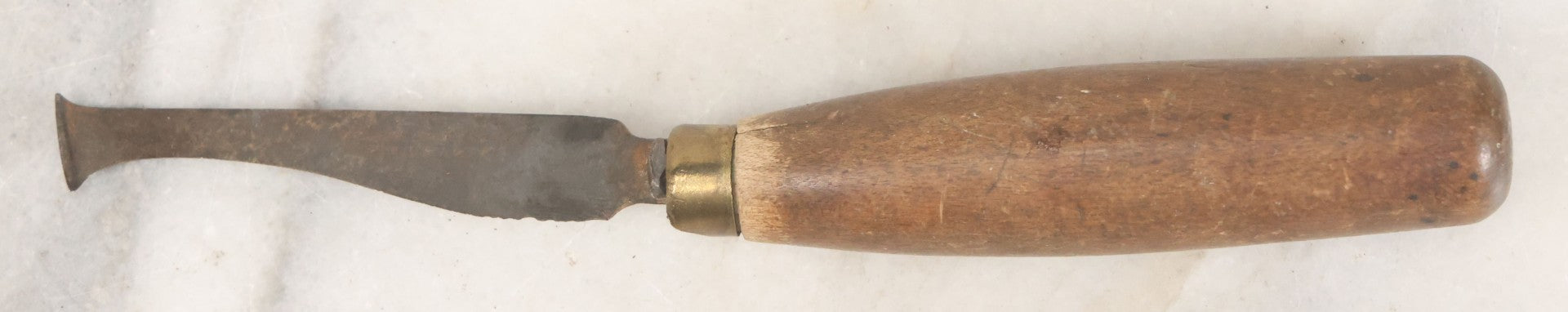 Lot 036 - Antique Farriers Hoof Knife With Wooden Handle, Brass Collar, Stamped Wilson Cutlery Co., Uxbridge, Massachusetts, 6-5/8" Length