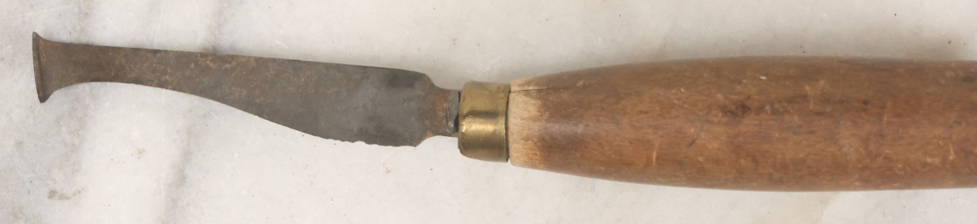 Lot 036 - Antique Farriers Hoof Knife With Wooden Handle, Brass Collar, Stamped Wilson Cutlery Co., Uxbridge, Massachusetts, 6-5/8" Length