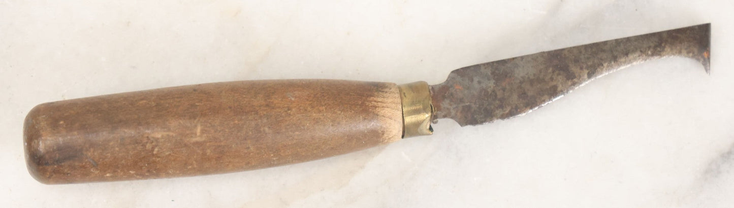 Lot 036 - Antique Farriers Hoof Knife With Wooden Handle, Brass Collar, Stamped Wilson Cutlery Co., Uxbridge, Massachusetts, 6-5/8" Length