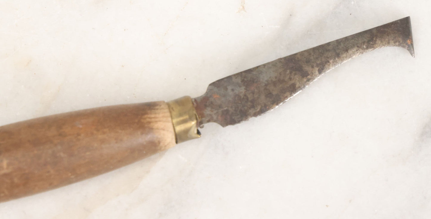 Lot 036 - Antique Farriers Hoof Knife With Wooden Handle, Brass Collar, Stamped Wilson Cutlery Co., Uxbridge, Massachusetts, 6-5/8" Length