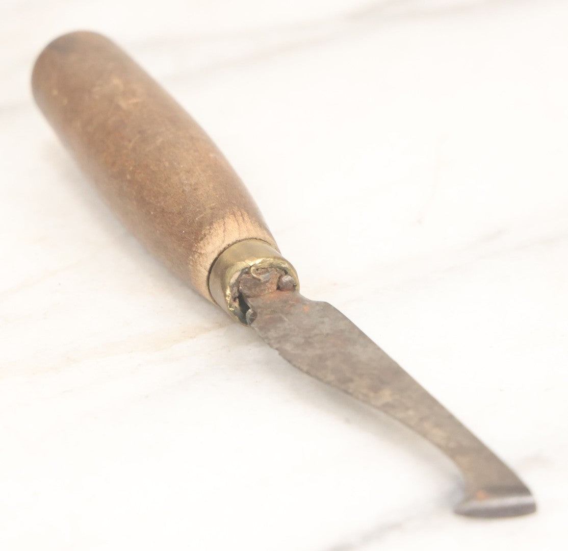 Lot 036 - Antique Farriers Hoof Knife With Wooden Handle, Brass Collar, Stamped Wilson Cutlery Co., Uxbridge, Massachusetts, 6-5/8" Length