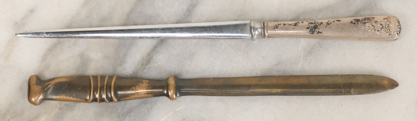 Lot 037 - Pair Of Antique Metal Letter Openers Including Webster Sterling Silver Handled Opener And Bronze Opener