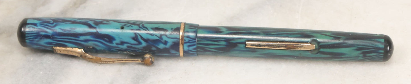 Lot 038 - Antique Carter's Fountain Pen With Blue / Green Marbling Color, Original Cap, The Carter's Ink Co., Boston, New York, & Chicago, 5" Length