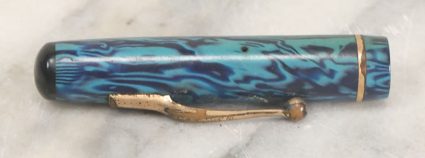 Lot 038 - Antique Carter's Fountain Pen With Blue / Green Marbling Color, Original Cap, The Carter's Ink Co., Boston, New York, & Chicago, 5" Length
