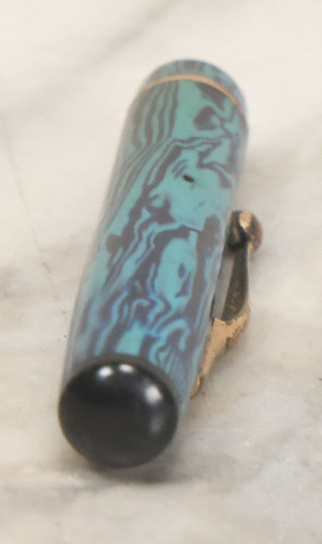Lot 038 - Antique Carter's Fountain Pen With Blue / Green Marbling Color, Original Cap, The Carter's Ink Co., Boston, New York, & Chicago, 5" Length