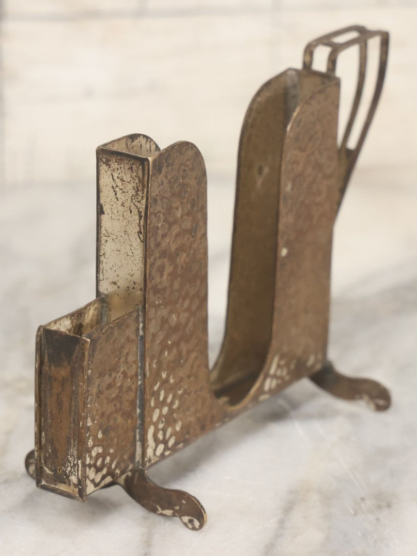 Lot 039 - Antique Art Nouveau Arts And Crafts Hammered Silver Plate Cigarette And Match Holder Stand, Apollo Silver Co., No. 2532, Note Bends