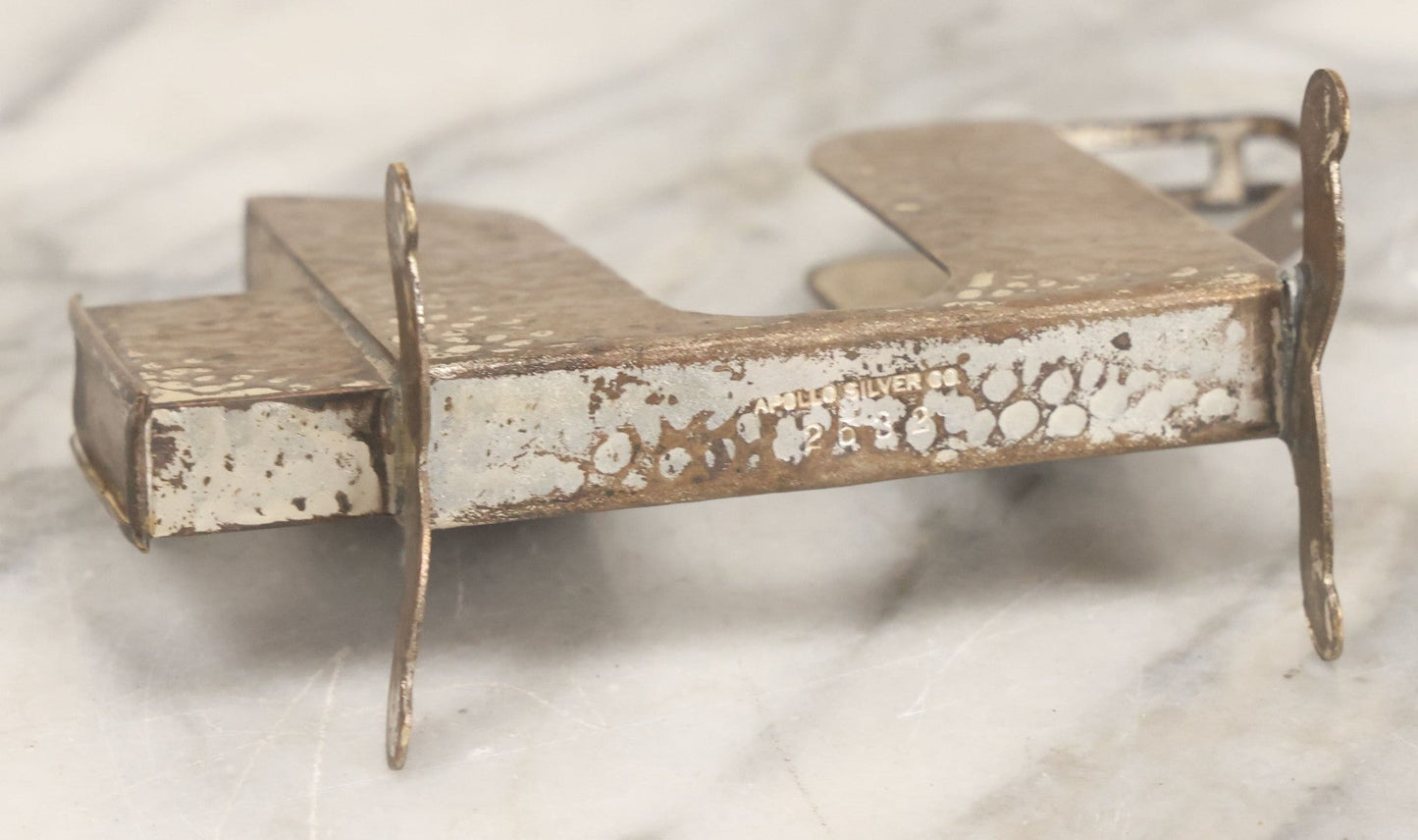 Lot 039 - Antique Art Nouveau Arts And Crafts Hammered Silver Plate Cigarette And Match Holder Stand, Apollo Silver Co., No. 2532, Note Bends