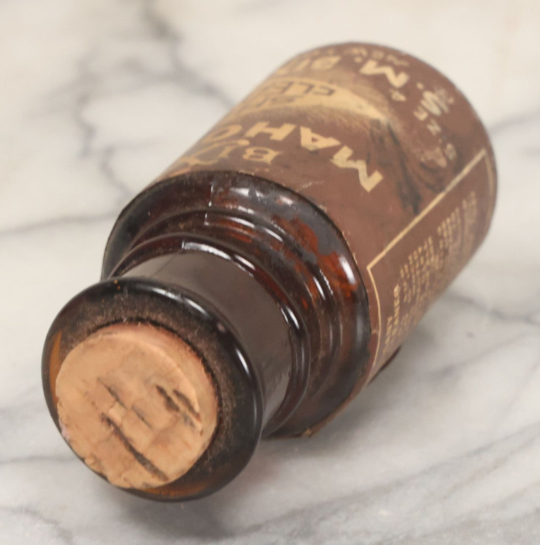 Lot 040 - Grouping Of Four Vintage Ink And Polish Glass Bottles With Paper Labels Including Dyzit Straw Hat Renewer, Sanford's Premium Writing Fluid, Bixby Mahogany Shoe Cleaner, And Bixby Royal Shoe Polish