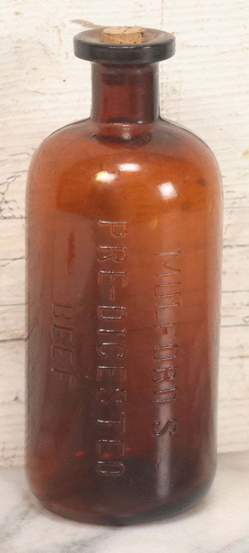 Lot 043 - Antique Mulford's Pre-Digested Beef Brown Glass Bottle, H.K. Mulford Co., Philadelphia, Pennsylvania, 7-1/4" Height