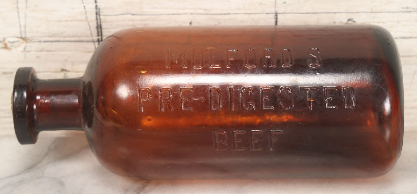 Lot 043 - Antique Mulford's Pre-Digested Beef Brown Glass Bottle, H.K. Mulford Co., Philadelphia, Pennsylvania, 7-1/4" Height