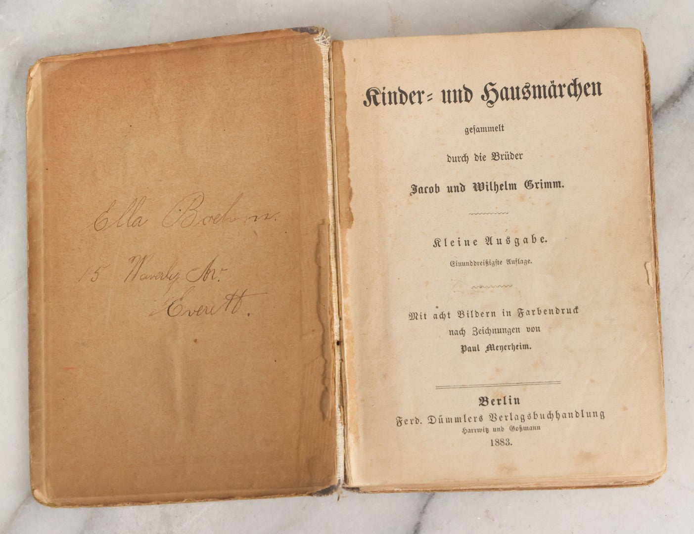 Lot 049 - "Children's And Household Tales Collected By The Brothers Grimm" Antique Grimm's Fairy Tales Book In German, 37th Edition, With Color Illustrations After Paul Meyerheim, Ferd. Dümmlers Verlagsbuchhandlung, Publishers, Berlin, 1883