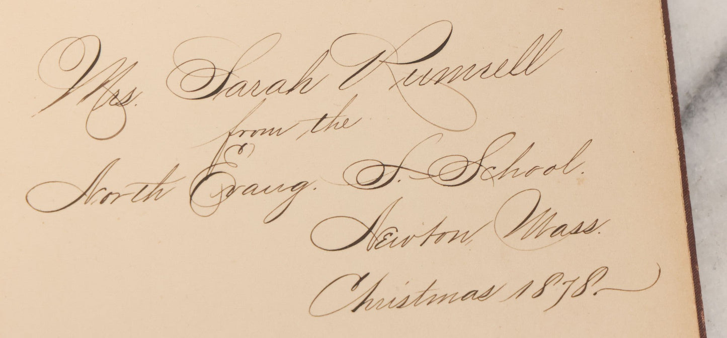 Lot 050 - "Christmas In Art & Song" Antique Book With 40+ Illustrations, Many Full Page Plates, With Christmas 1878  Gift Inscription, Gilt Lettering, Gold And Black Mistletoe Motif, On Cover, The Arundel Printing And Publishing Company, New York, 1879