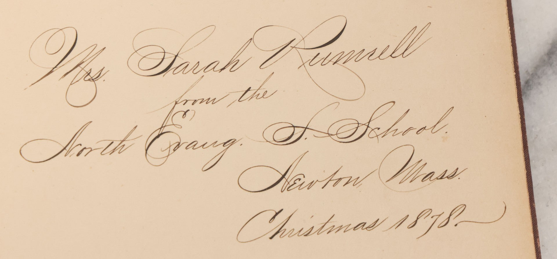 Lot 050 - "Christmas In Art & Song" Antique Book With 40+ Illustrations, Many Full Page Plates, With Christmas 1878  Gift Inscription, Gilt Lettering, Gold And Black Mistletoe Motif, On Cover, The Arundel Printing And Publishing Company, New York, 1879