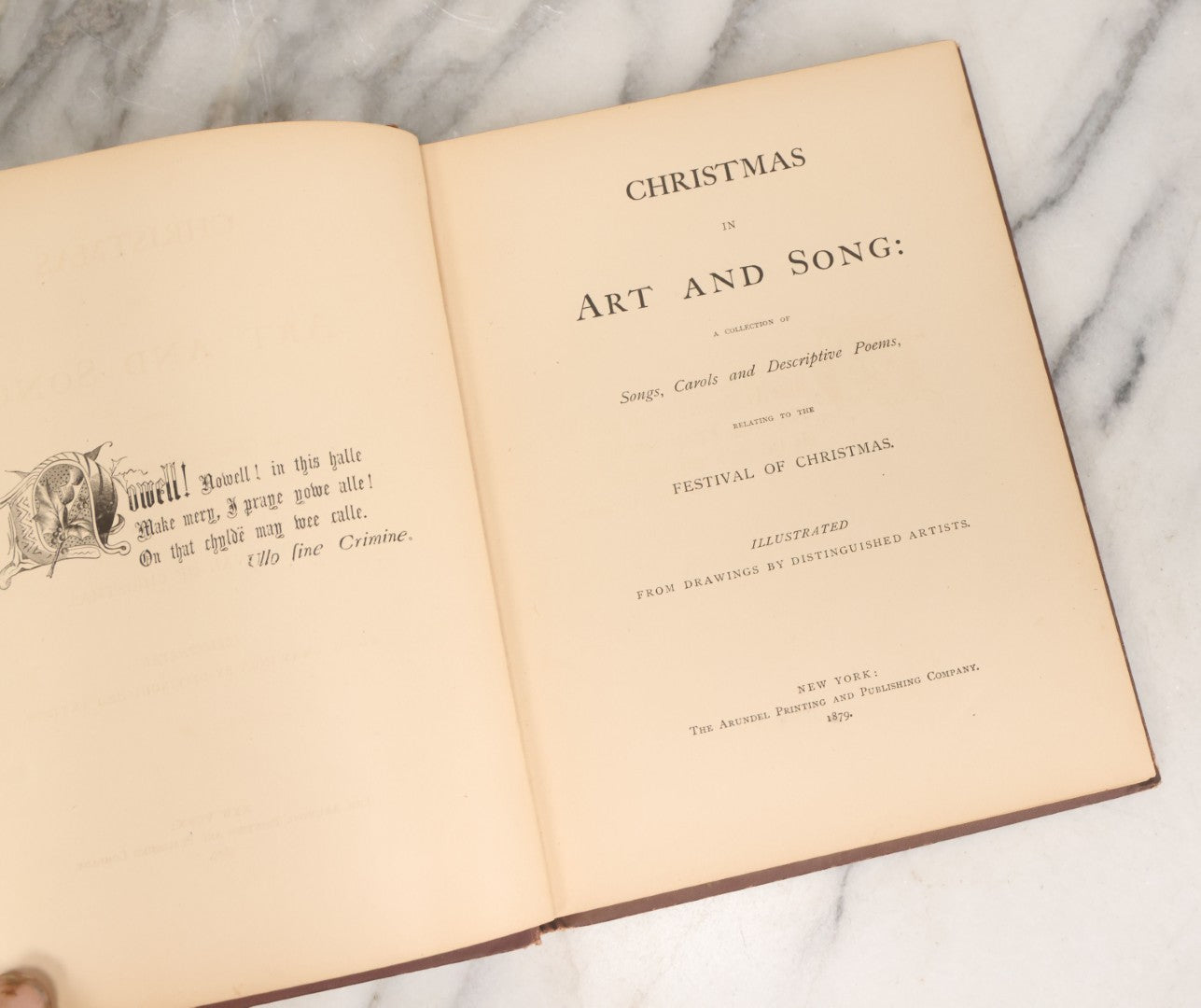 Lot 050 - "Christmas In Art & Song" Antique Book With 40+ Illustrations, Many Full Page Plates, With Christmas 1878  Gift Inscription, Gilt Lettering, Gold And Black Mistletoe Motif, On Cover, The Arundel Printing And Publishing Company, New York, 1879