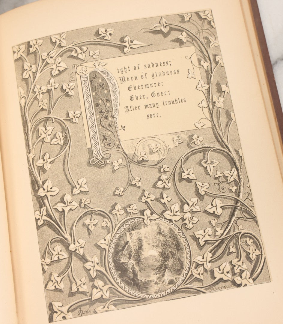 Lot 050 - "Christmas In Art & Song" Antique Book With 40+ Illustrations, Many Full Page Plates, With Christmas 1878  Gift Inscription, Gilt Lettering, Gold And Black Mistletoe Motif, On Cover, The Arundel Printing And Publishing Company, New York, 1879
