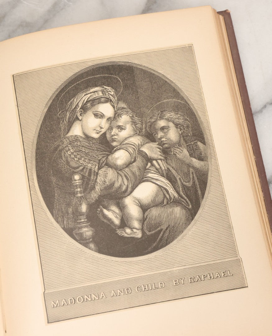Lot 050 - "Christmas In Art & Song" Antique Book With 40+ Illustrations, Many Full Page Plates, With Christmas 1878  Gift Inscription, Gilt Lettering, Gold And Black Mistletoe Motif, On Cover, The Arundel Printing And Publishing Company, New York, 1879