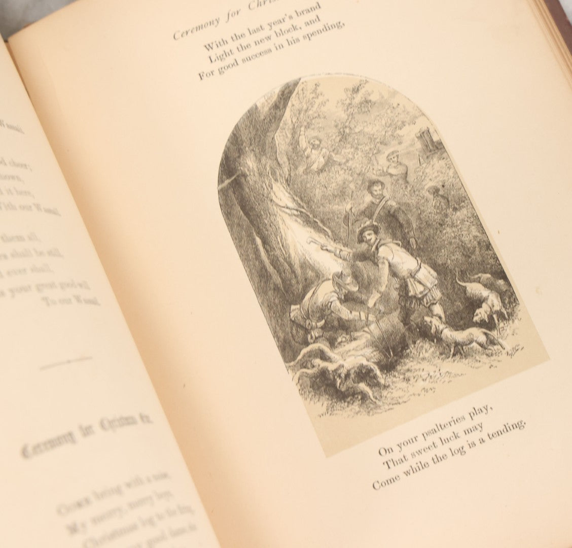 Lot 050 - "Christmas In Art & Song" Antique Book With 40+ Illustrations, Many Full Page Plates, With Christmas 1878  Gift Inscription, Gilt Lettering, Gold And Black Mistletoe Motif, On Cover, The Arundel Printing And Publishing Company, New York, 1879