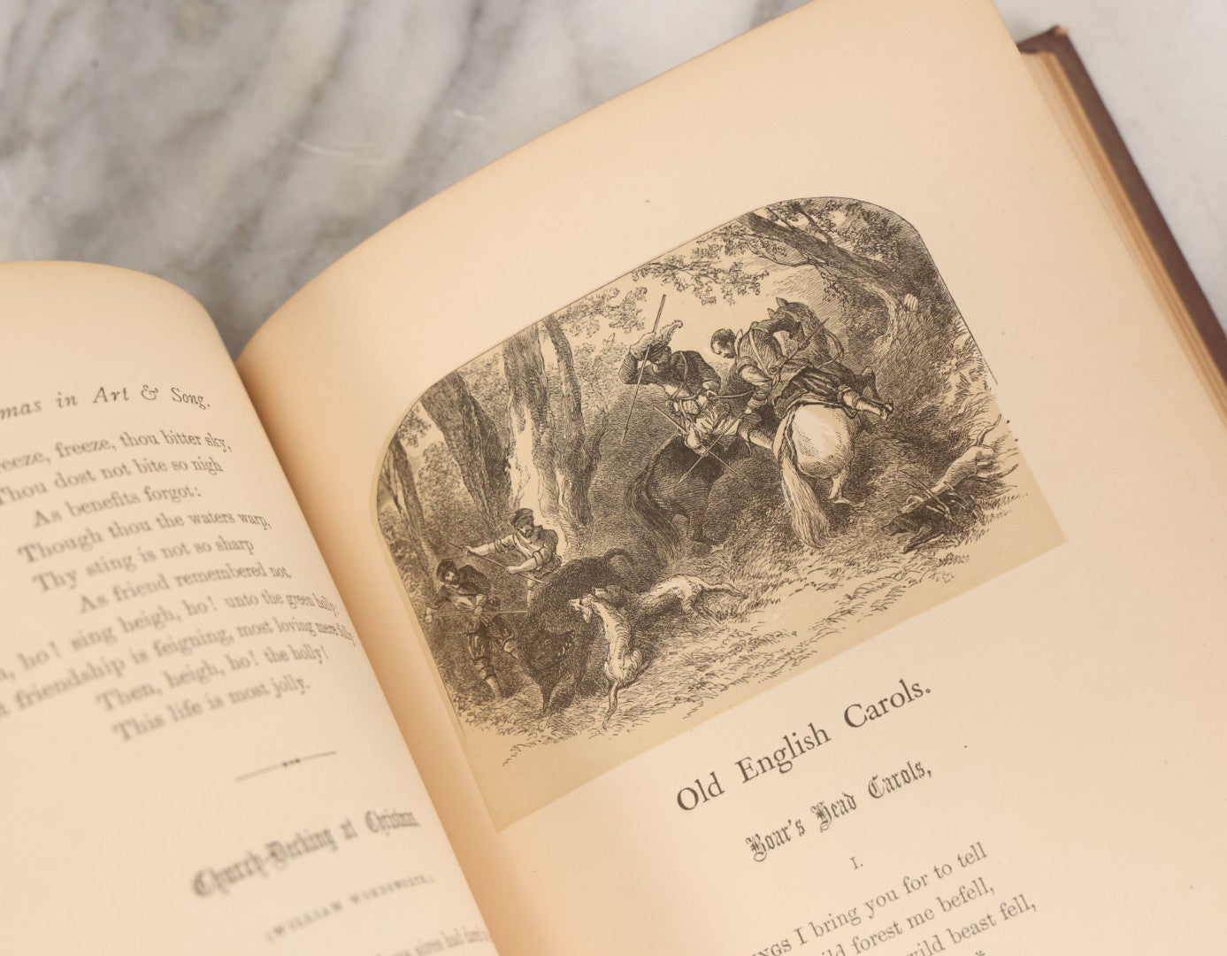 Lot 050 - "Christmas In Art & Song" Antique Book With 40+ Illustrations, Many Full Page Plates, With Christmas 1878  Gift Inscription, Gilt Lettering, Gold And Black Mistletoe Motif, On Cover, The Arundel Printing And Publishing Company, New York, 1879