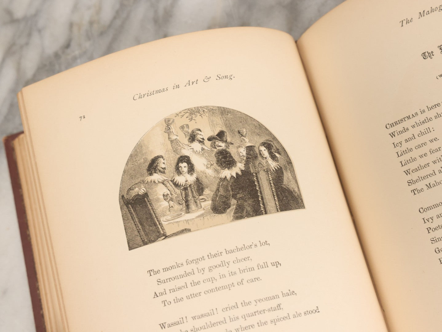 Lot 050 - "Christmas In Art & Song" Antique Book With 40+ Illustrations, Many Full Page Plates, With Christmas 1878  Gift Inscription, Gilt Lettering, Gold And Black Mistletoe Motif, On Cover, The Arundel Printing And Publishing Company, New York, 1879