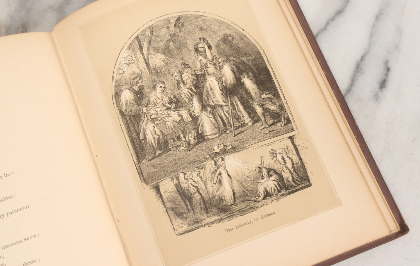 Lot 050 - "Christmas In Art & Song" Antique Book With 40+ Illustrations, Many Full Page Plates, With Christmas 1878  Gift Inscription, Gilt Lettering, Gold And Black Mistletoe Motif, On Cover, The Arundel Printing And Publishing Company, New York, 1879