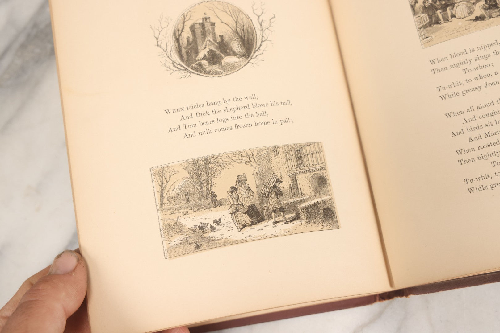 Lot 050 - "Christmas In Art & Song" Antique Book With 40+ Illustrations, Many Full Page Plates, With Christmas 1878  Gift Inscription, Gilt Lettering, Gold And Black Mistletoe Motif, On Cover, The Arundel Printing And Publishing Company, New York, 1879