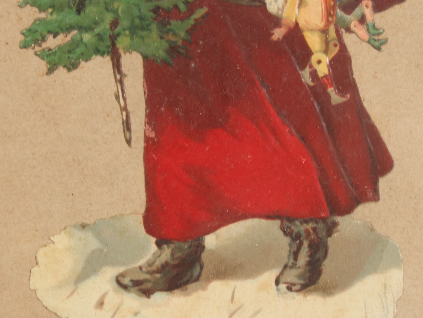 Lot 051 - Antique Victorian Scrapbook Page With Santa Claus Embossed Die Cut In Black Etched Eastlake Frame, 11-7/8" x 13-7/8"