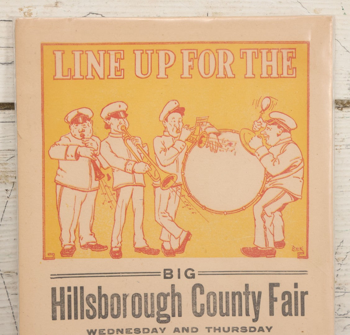 Lot 052 - Antique Lithographed Flyer For The "Big Hillsborough County Fair," October, 1918, "An Agricultural Exposition Full Of Interest, [...] Great Racing, [...] 'Never's' 2nd Regiment Band, [...] Ball Game Each Day," Hillsborough, New Hampshire
