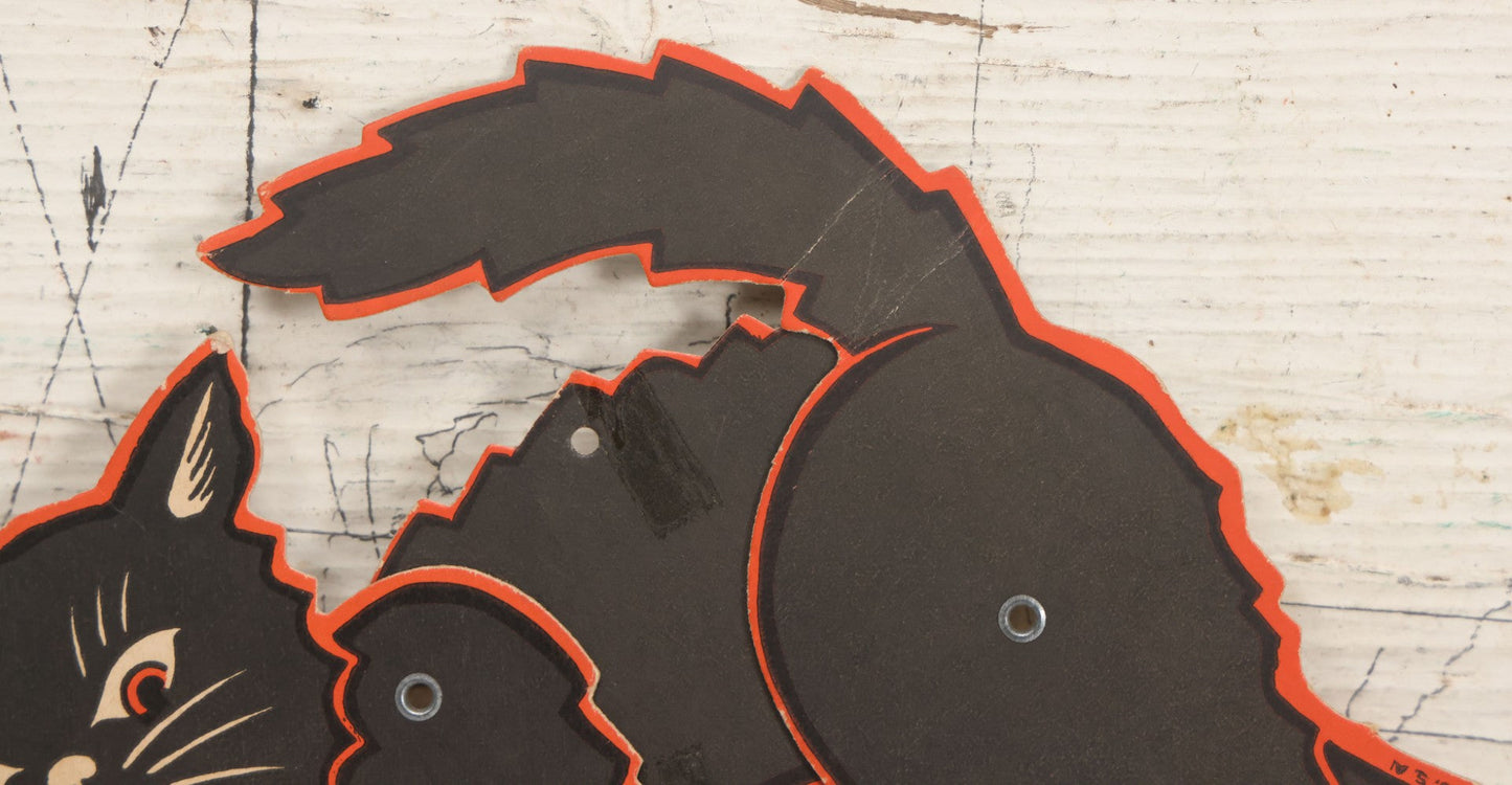 Lot 055 - Vintage Jointed Paper Board Black Cat Halloween Die Cut, Marked Made In U.S.A., Unsigned