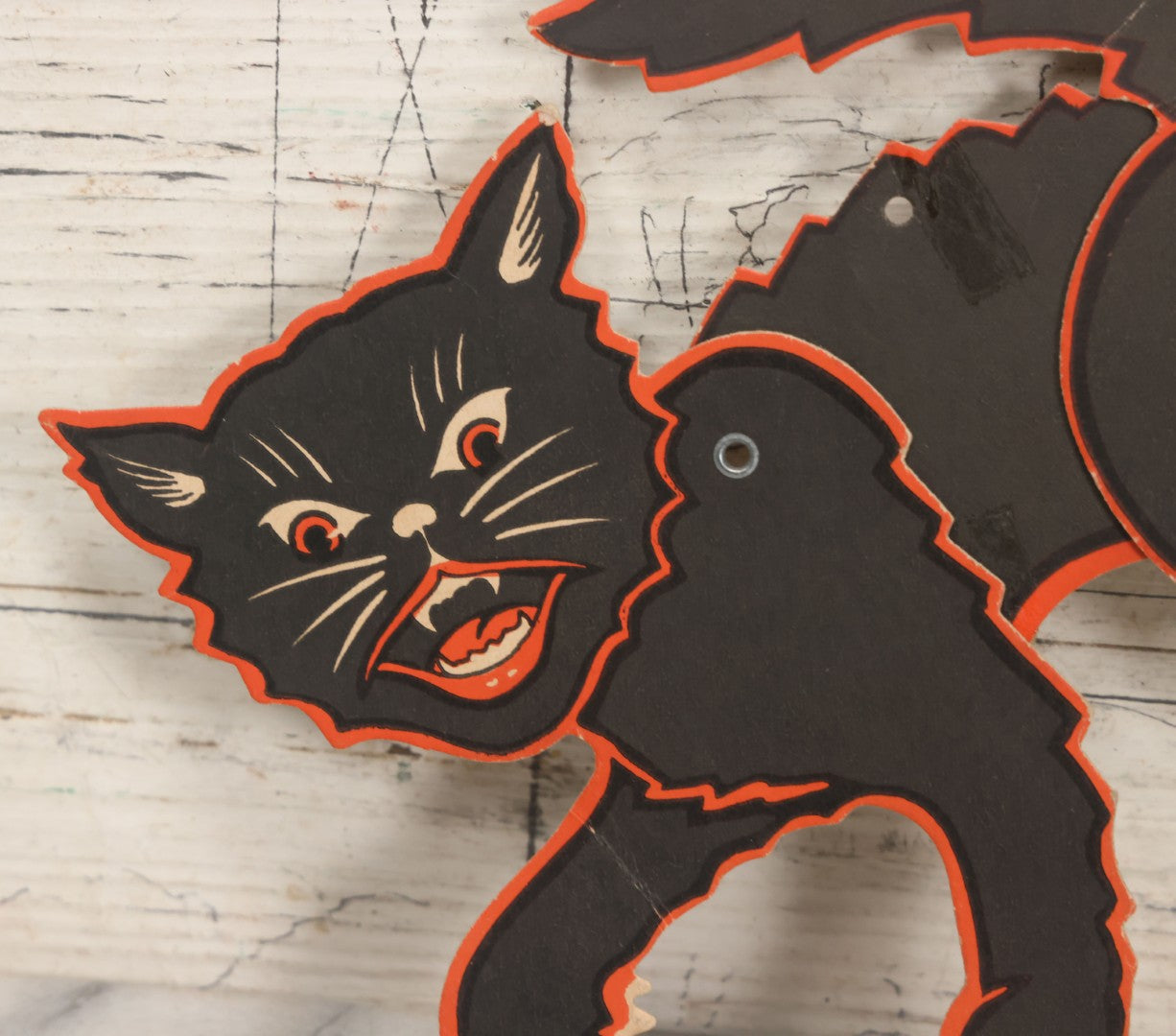 Lot 055 - Vintage Jointed Paper Board Black Cat Halloween Die Cut, Marked Made In U.S.A., Unsigned