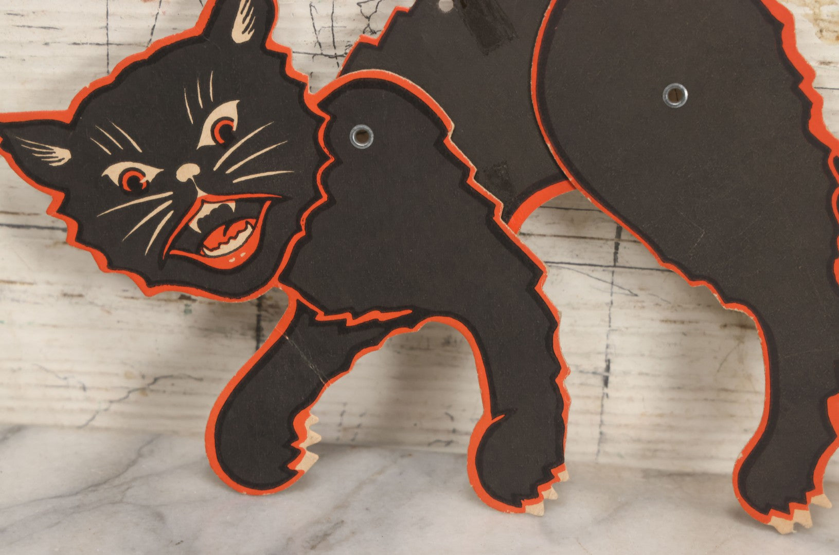 Lot 055 - Vintage Jointed Paper Board Black Cat Halloween Die Cut, Marked Made In U.S.A., Unsigned