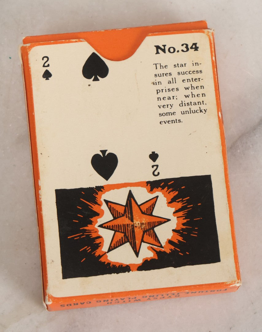 Lot 056 - Vintage Gypsy Witch Fortune Telling Playing Cards, Complete Deck Including 52 Cards, Jokers, Rule Card, Instructions, And Box, The United States Playing Card Company, Cincinnati Ohio, Made In U.S.A.