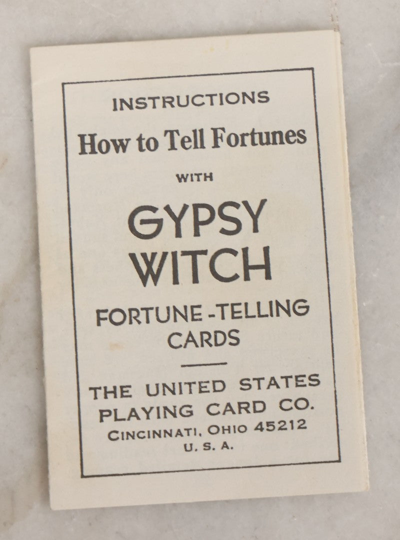 Lot 056 - Vintage Gypsy Witch Fortune Telling Playing Cards, Complete Deck Including 52 Cards, Jokers, Rule Card, Instructions, And Box, The United States Playing Card Company, Cincinnati Ohio, Made In U.S.A.