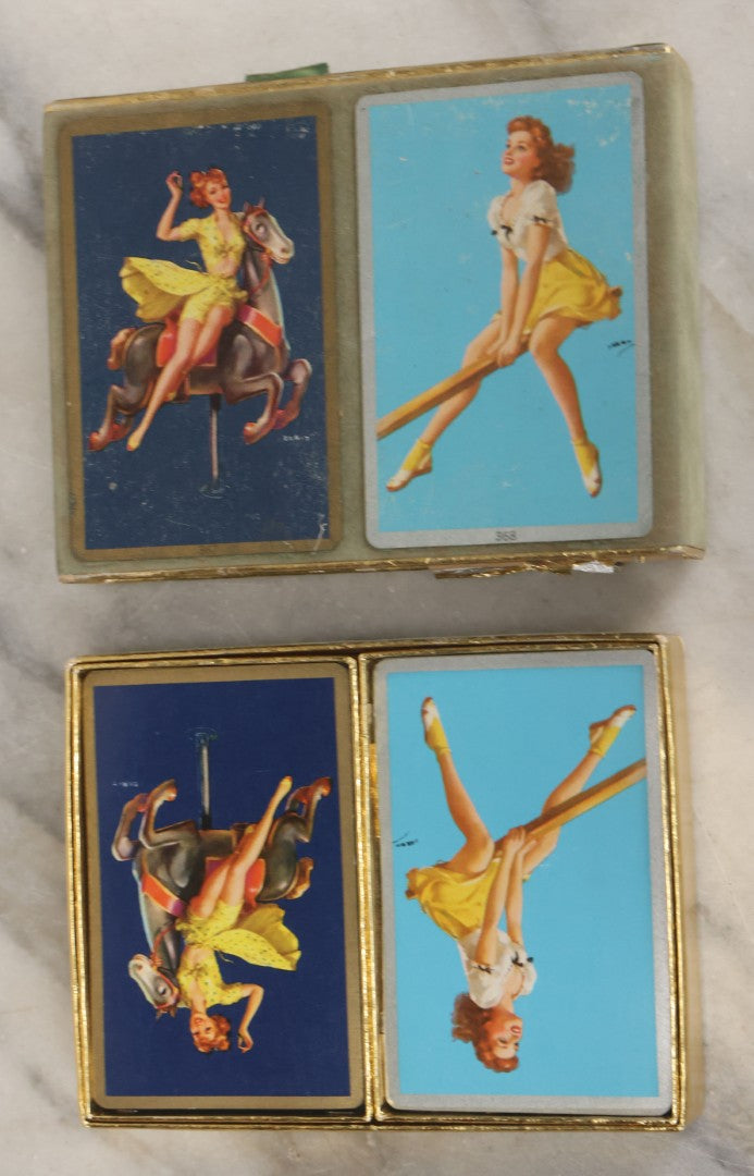 Lot 057 - Vintage Playing Cards Double Deck With Pin-Up Women Portraits By Jules Erbit, Manufactured By Congress Playing Cards, Cell-U-Tone Finish, In Original Box, Both Decks Complete