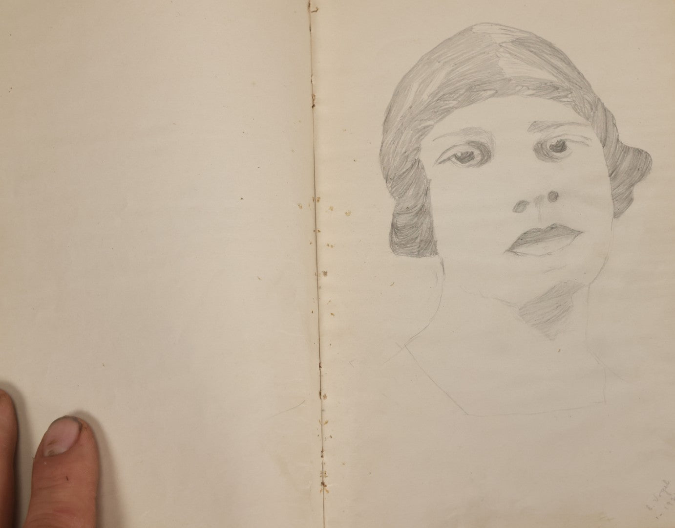 Lot 061 - Antique Amateur Artist's Sketchbook With 9+ Pencil Sketches Including Cartoons, Portraits, Dancers, Artist Signed, E. Vogel, 1921, Book Is Mostly Empty