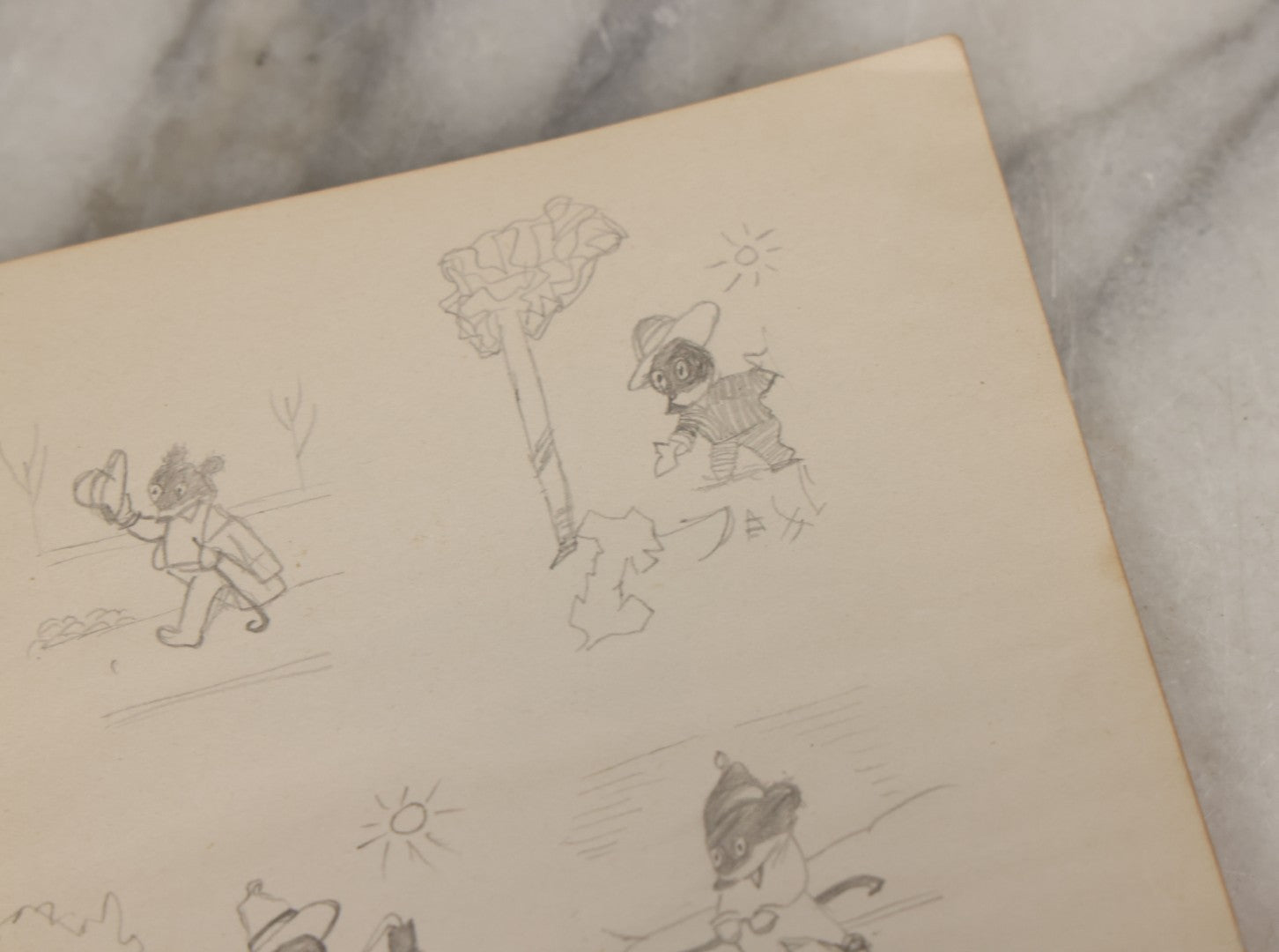 Lot 061 - Antique Amateur Artist's Sketchbook With 9+ Pencil Sketches Including Cartoons, Portraits, Dancers, Artist Signed, E. Vogel, 1921, Book Is Mostly Empty