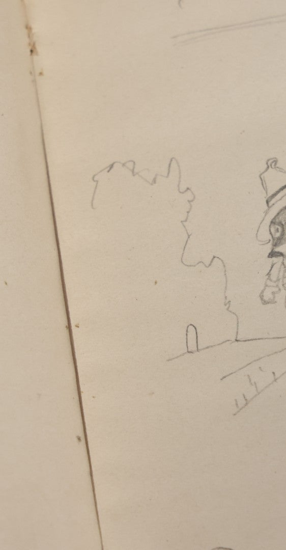 Lot 061 - Antique Amateur Artist's Sketchbook With 9+ Pencil Sketches Including Cartoons, Portraits, Dancers, Artist Signed, E. Vogel, 1921, Book Is Mostly Empty