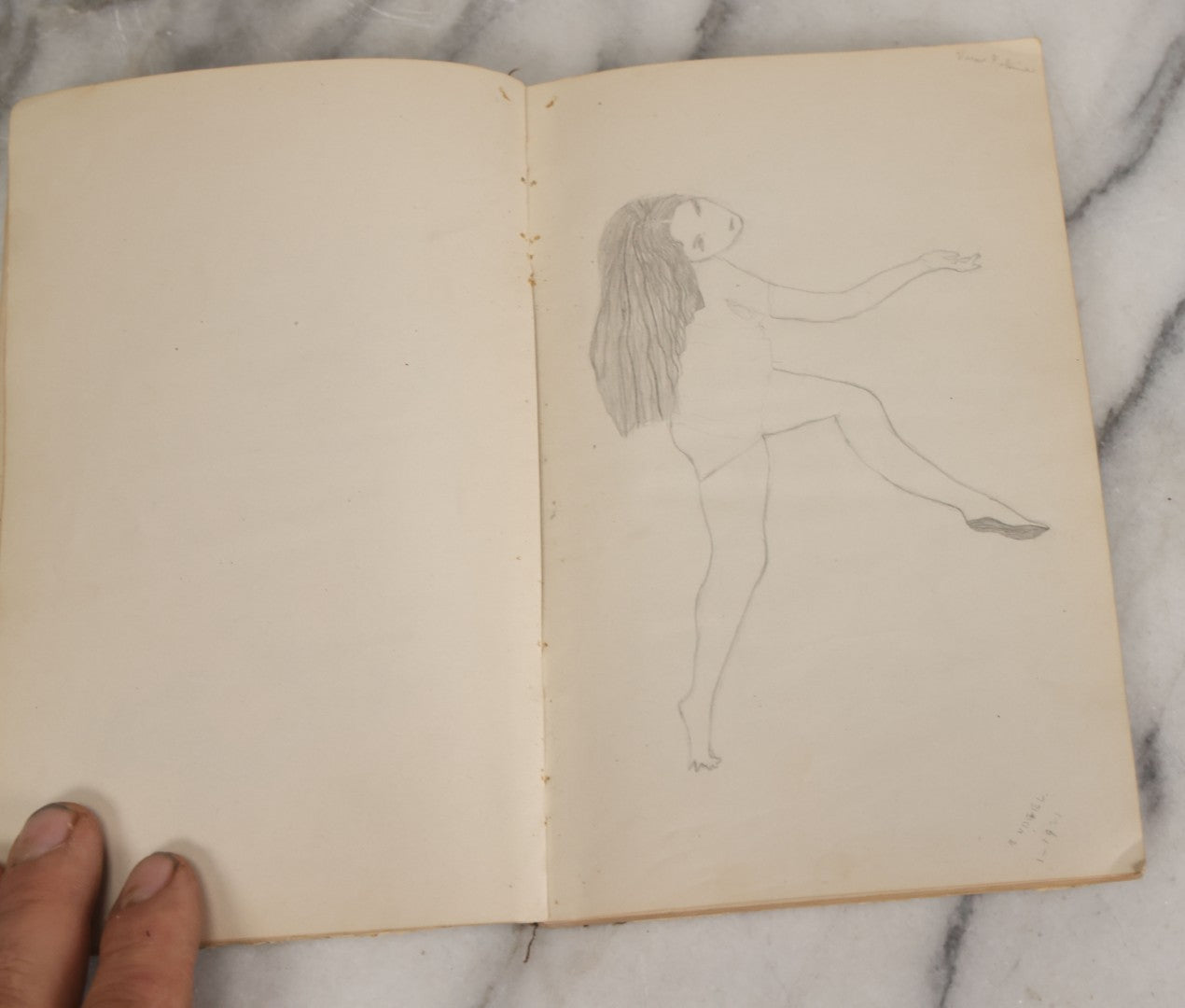 Lot 061 - Antique Amateur Artist's Sketchbook With 9+ Pencil Sketches Including Cartoons, Portraits, Dancers, Artist Signed, E. Vogel, 1921, Book Is Mostly Empty