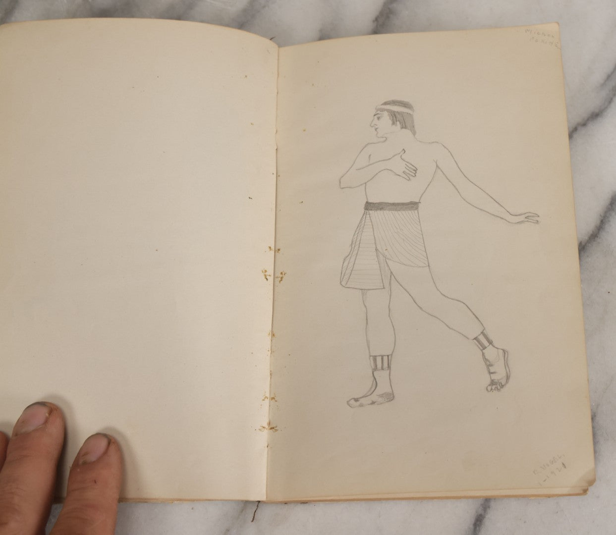 Lot 061 - Antique Amateur Artist's Sketchbook With 9+ Pencil Sketches Including Cartoons, Portraits, Dancers, Artist Signed, E. Vogel, 1921, Book Is Mostly Empty