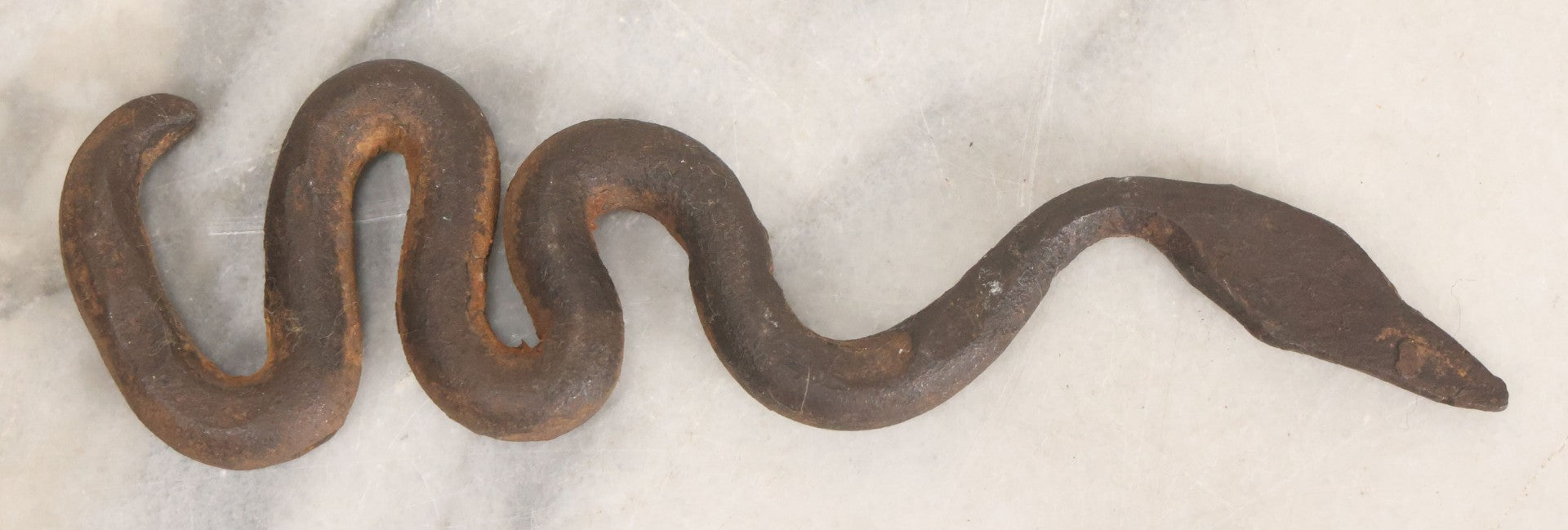 Lot 063 - Vintage Folk Art Hand Forged Cast Iron Snake Paperweight Toy, 6-1/4" Length