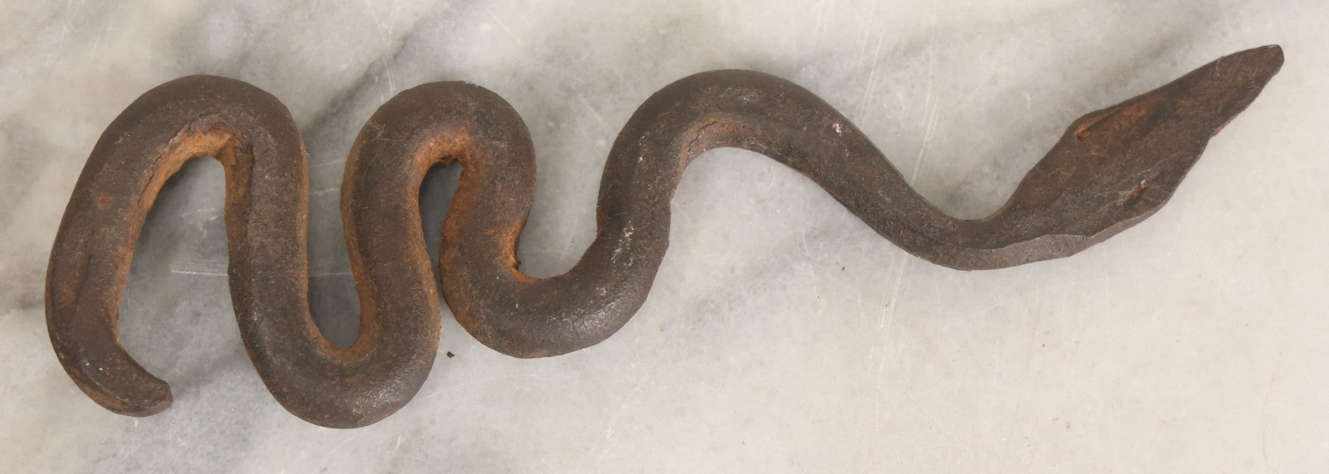 Lot 063 - Vintage Folk Art Hand Forged Cast Iron Snake Paperweight Toy, 6-1/4" Length