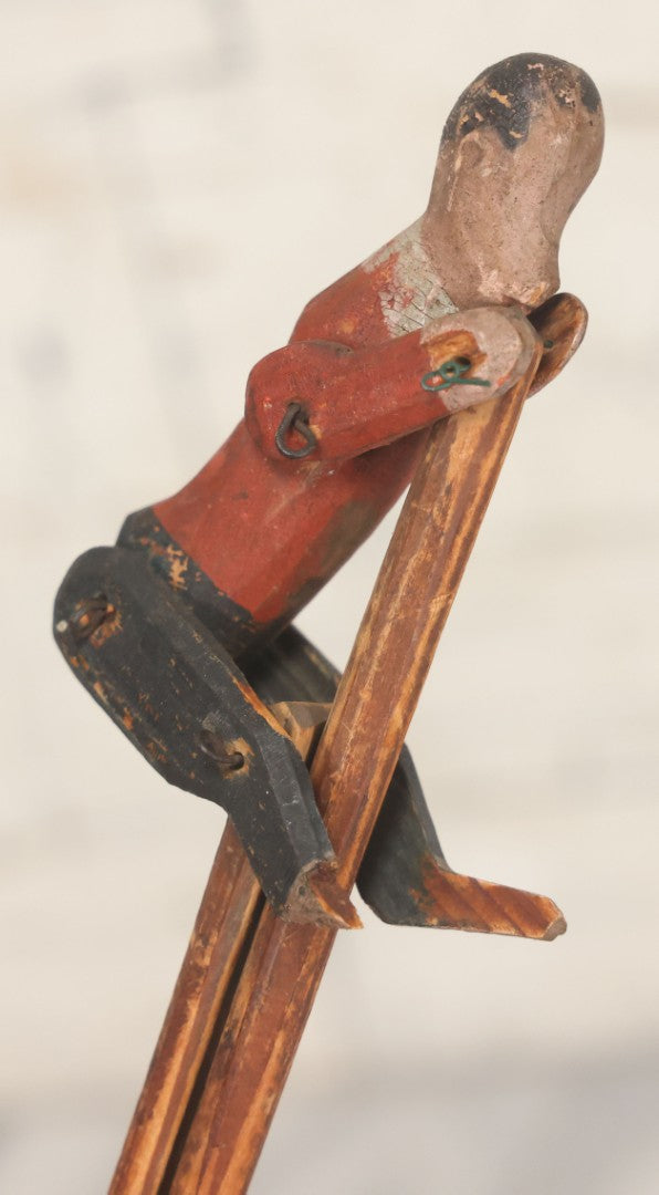 Lot 064 - Antique Folk Art Hand Carved Wood Animated Acrobat Toy With Jointed Limbs, Original Paint