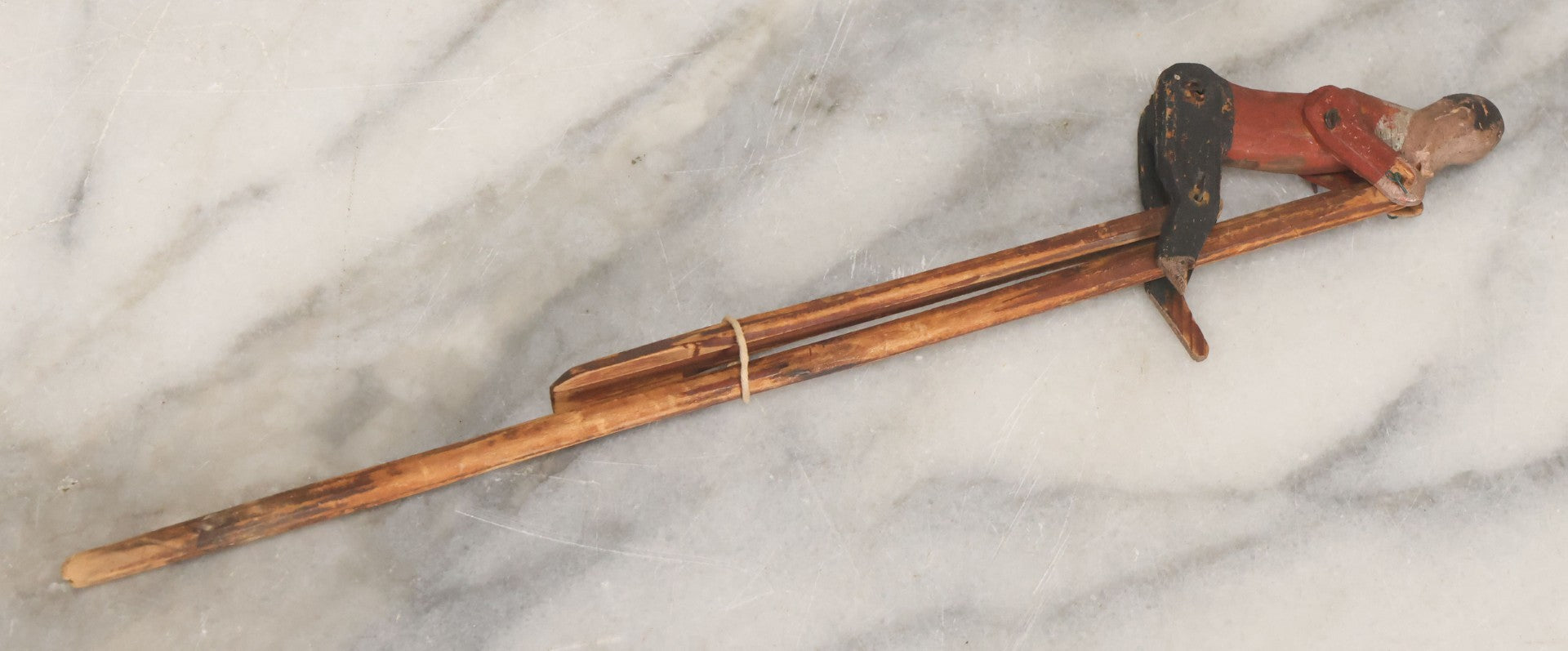 Lot 064 - Antique Folk Art Hand Carved Wood Animated Acrobat Toy With Jointed Limbs, Original Paint