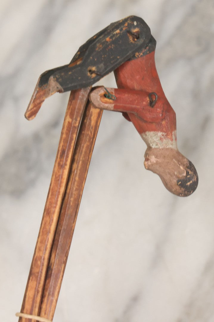 Lot 064 - Antique Folk Art Hand Carved Wood Animated Acrobat Toy With Jointed Limbs, Original Paint