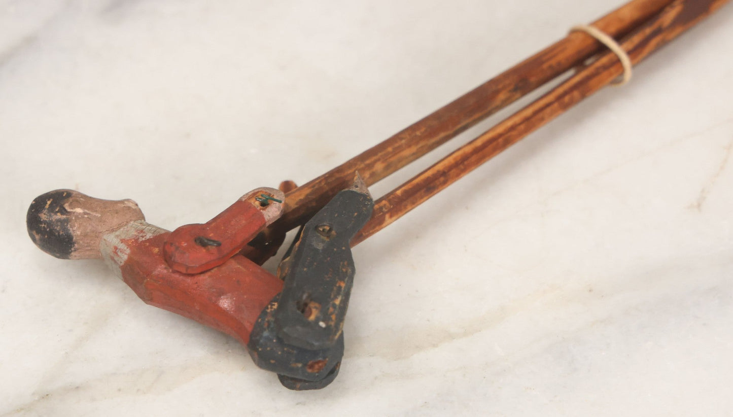 Lot 064 - Antique Folk Art Hand Carved Wood Animated Acrobat Toy With Jointed Limbs, Original Paint