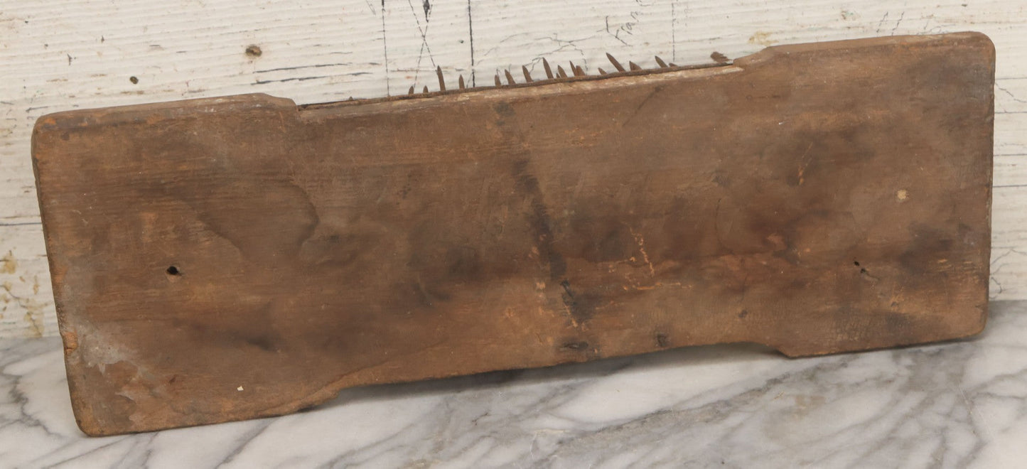 Lot 065 - Antique Primitive Hechel, Flax Processing Comb, With Sharp Tines, Folk Painted Surface, Base 15-3/8" x 5-1/4"
