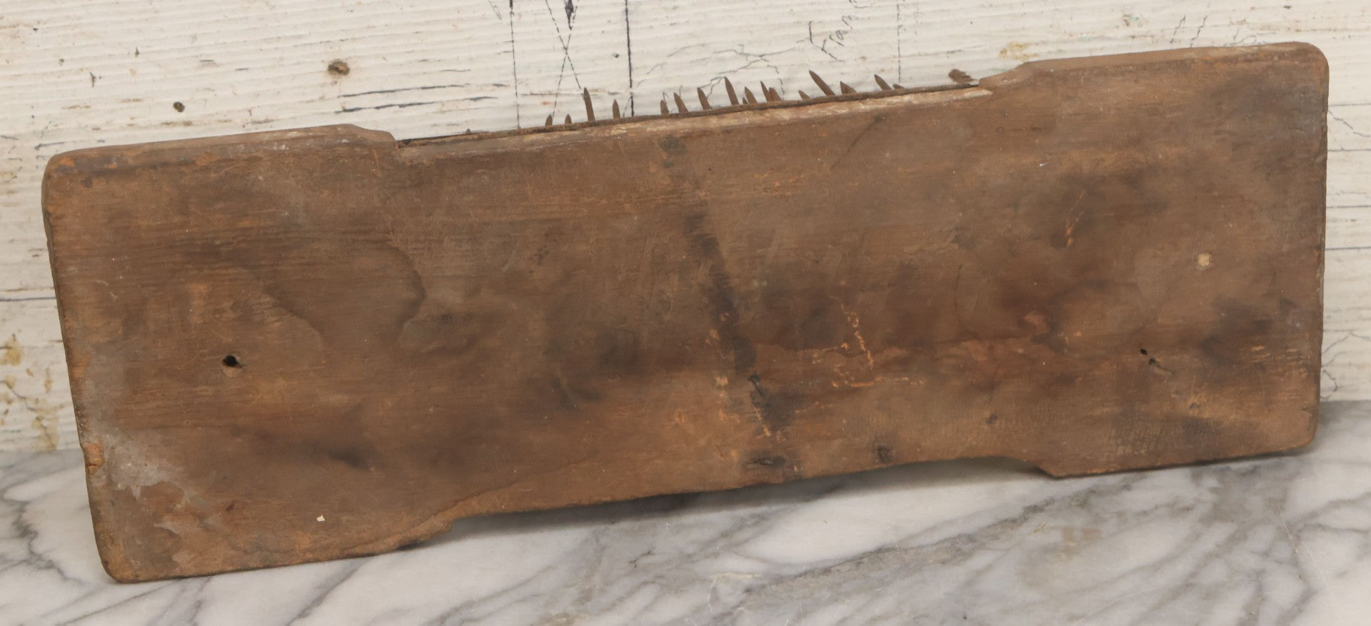 Lot 065 - Antique Primitive Hechel, Flax Processing Comb, With Sharp Tines, Folk Painted Surface, Base 15-3/8" x 5-1/4"