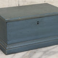 Lot 066 - Antique Small Size Primitive Wooden Storage Box In Old Blue Paint With Hinged Lid, Original Surface